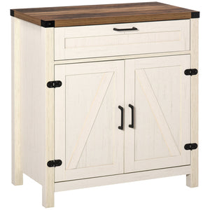 English Elm HOMCOM Rustic Farmhouse Sideboard Buffet with 2 Barn Doors, Adjustable Shelf, Drawer Storage White W2225P173876