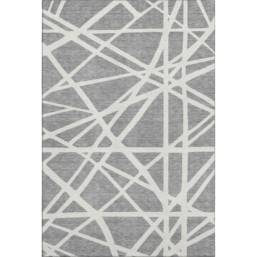 HomeRoots 9' X 12' Gray and Ivory Geometric Area Rug - Washable, UV-Protected, Perfect for Homes with Kids & Pets! 681610