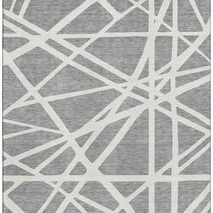 HomeRoots 10' X 14' Gray And Ivory Geometric Area Rug - Washable, UV Protected, Stain Resistant for Busy Homes 681611