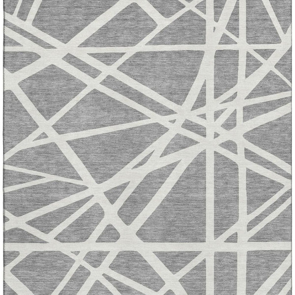 HomeRoots 10' X 14' Gray And Ivory Geometric Area Rug - Washable, UV Protected, Stain Resistant for Busy Homes 681611