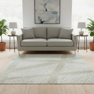 HomeRoots 5' X 8' Ivory & Beige Geometric Area Rug – Washable, UV Protected, Stain-Resistant for High Traffic Areas 681613