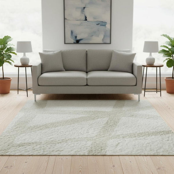 HomeRoots 5' X 8' Ivory & Beige Geometric Area Rug – Washable, UV Protected, Stain-Resistant for High Traffic Areas 681613