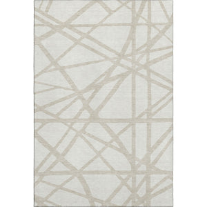 HomeRoots 5' X 8' Ivory & Beige Geometric Area Rug – Washable, UV Protected, Stain-Resistant for High Traffic Areas 681613