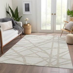 HomeRoots 5' X 8' Ivory & Beige Geometric Area Rug – Washable, UV Protected, Stain-Resistant for High Traffic Areas 681613