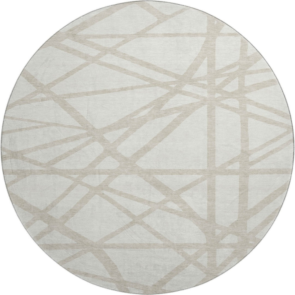 HomeRoots 8' Ivory and Beige Geometric Round Rug - Washable, UV-Protected, Stain-Resistant, Easy-Care Decor 681614