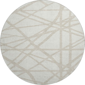 HomeRoots 8' Ivory and Beige Geometric Round Rug - Washable, UV-Protected, Stain-Resistant, Easy-Care Decor 681614