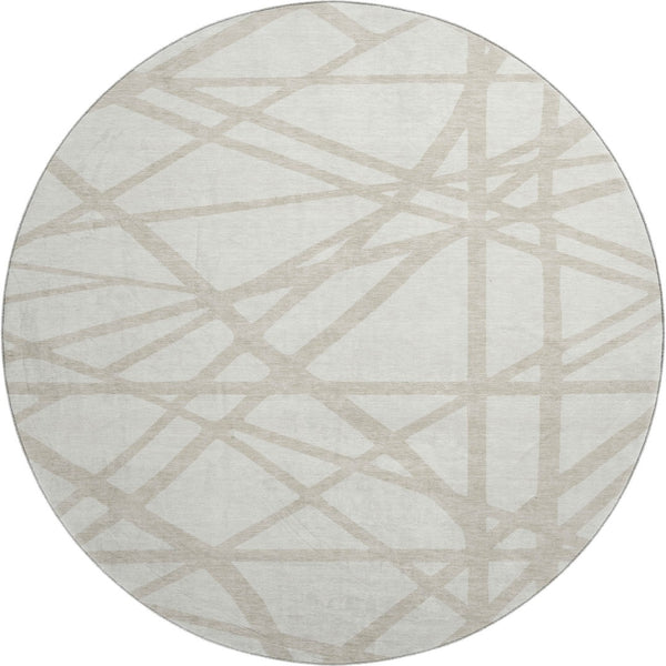 HomeRoots 8' Ivory and Beige Geometric Round Rug - Washable, UV-Protected, Stain-Resistant, Easy-Care Decor 681614