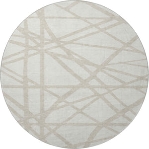 HomeRoots 8' Ivory and Beige Geometric Round Rug - Washable, UV-Protected, Stain-Resistant, Easy-Care Decor 681614