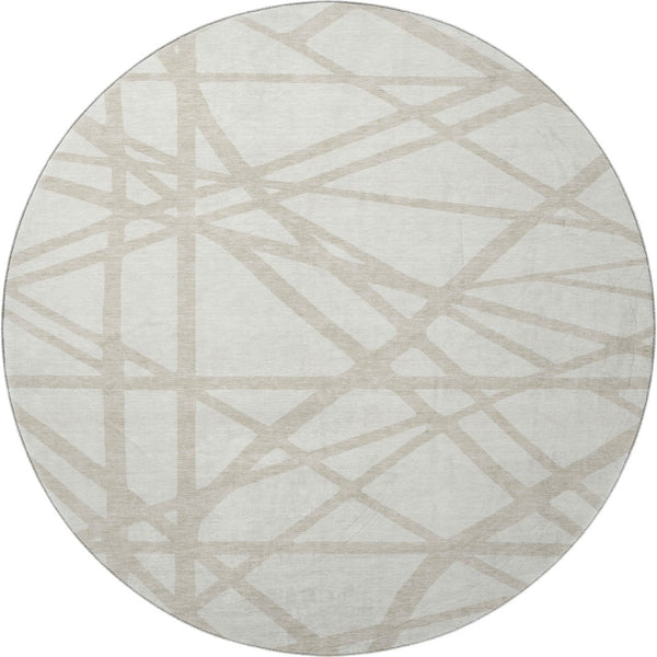HomeRoots 8' Ivory and Beige Geometric Round Rug - Washable, UV-Protected, Stain-Resistant, Easy-Care Decor 681614