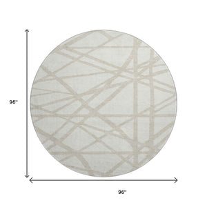 HomeRoots 8' Ivory and Beige Geometric Round Rug - Washable, UV-Protected, Stain-Resistant, Easy-Care Decor 681614