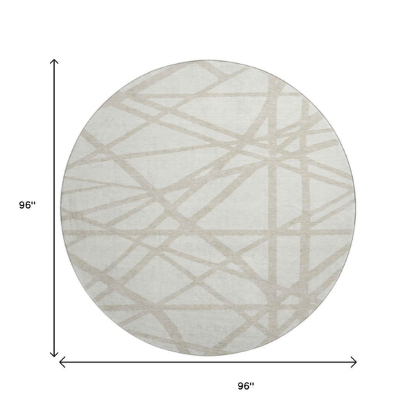 HomeRoots 8' Ivory and Beige Geometric Round Rug - Washable, UV-Protected, Stain-Resistant, Easy-Care Decor 681614