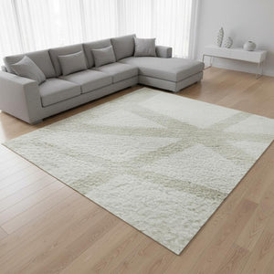 HomeRoots 9' X 12' Ivory & Beige Geometric Washable Area Rug – Stylish, Stain-Resistant with UV Protection 681616
