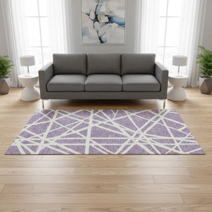 HomeRoots 5' X 8' Stylish Lavender & Ivory Geometric Area Rug - Washable, UV-Protected & Pet-Friendly Decor 681619