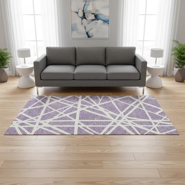 HomeRoots 5' X 8' Stylish Lavender & Ivory Geometric Area Rug - Washable, UV-Protected & Pet-Friendly Decor 681619