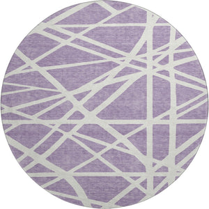 HomeRoots 8' Stylish Lavender & Ivory Geometric Washable Round Rug with UV Protection for Indoor & Outdoor Use 681620