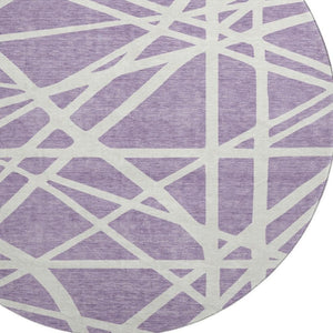 HomeRoots 8' Stylish Lavender & Ivory Geometric Washable Round Rug with UV Protection for Indoor & Outdoor Use 681620