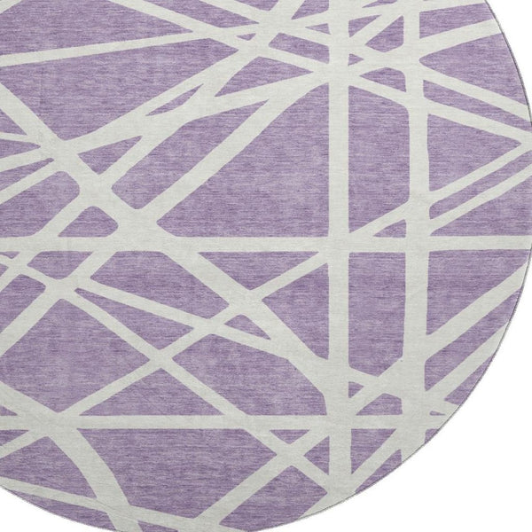 HomeRoots 8' Stylish Lavender & Ivory Geometric Washable Round Rug with UV Protection for Indoor & Outdoor Use 681620