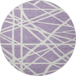 HomeRoots 8' Stylish Lavender & Ivory Geometric Washable Round Rug with UV Protection for Indoor & Outdoor Use 681620