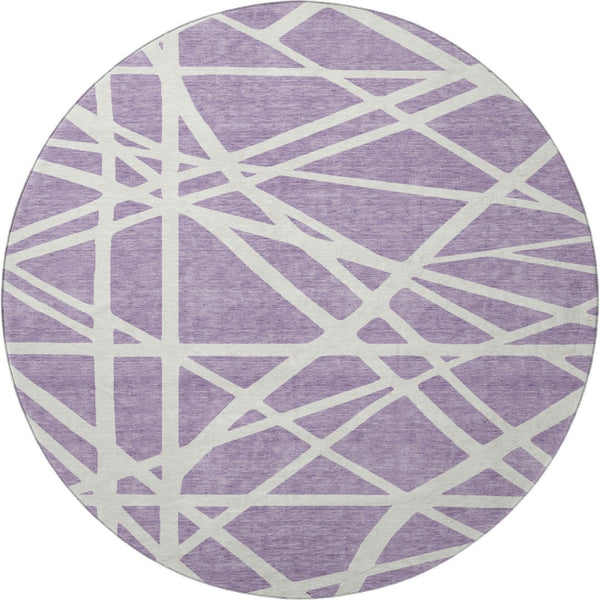 HomeRoots 8' Stylish Lavender & Ivory Geometric Washable Round Rug with UV Protection for Indoor & Outdoor Use 681620
