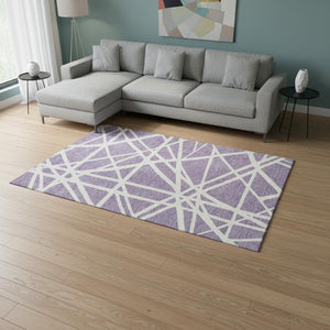 HomeRoots 8' X 10' Stylish Lavender & Ivory Geometric Washable Area Rug with UV Protection for Modern Homes 681621