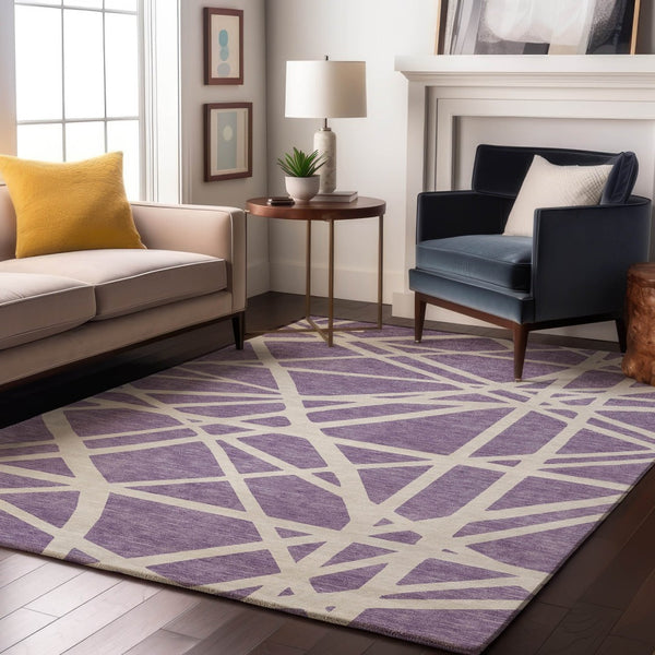 HomeRoots 8' X 10' Stylish Lavender & Ivory Geometric Washable Area Rug with UV Protection for Modern Homes 681621