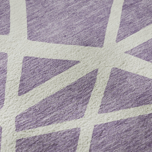 HomeRoots 8' X 10' Stylish Lavender & Ivory Geometric Washable Area Rug with UV Protection for Modern Homes 681621