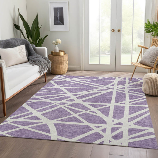 HomeRoots 8' X 10' Stylish Lavender & Ivory Geometric Washable Area Rug with UV Protection for Modern Homes 681621