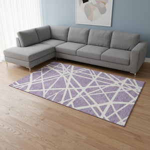 HomeRoots 9' X 12' Modern Lavender & Ivory Geometric Area Rug - Washable, UV Protection for Active Homes! 681622