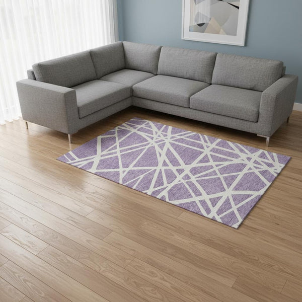 HomeRoots 10' X 14' Stylish Lavender & Ivory Geometric Area Rug - Washable, UV Protection & Stain Resistant! 681623