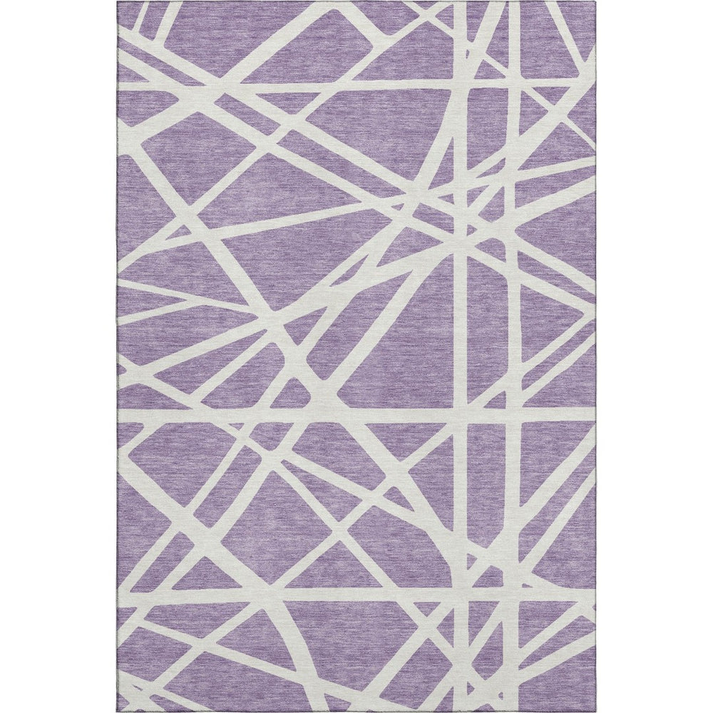 HomeRoots 10' X 14' Stylish Lavender & Ivory Geometric Area Rug - Washable, UV Protection & Stain Resistant! 681623