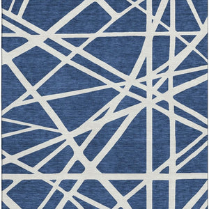HomeRoots 5' X 8' Navy Blue & Ivory Geometric Area Rug - Durable, Washable, UV Protected for Modern Spaces 681625