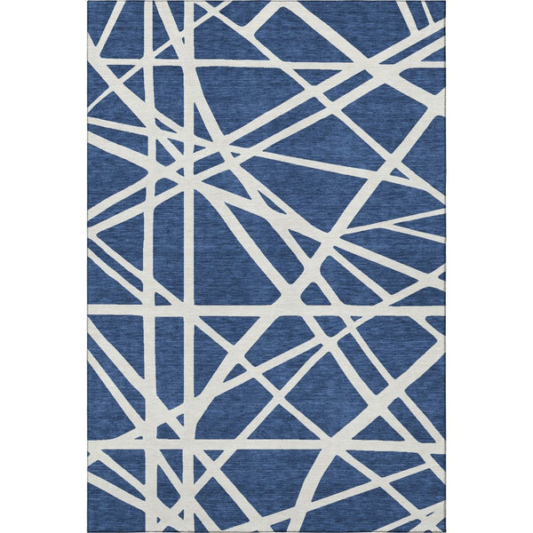 HomeRoots 5' X 8' Navy Blue & Ivory Geometric Area Rug - Durable, Washable, UV Protected for Modern Spaces 681625