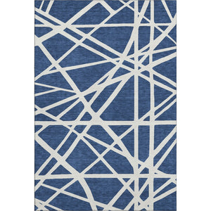 HomeRoots 8' X 10' Contemporary Navy Blue & Ivory Geometric Area Rug – Washable, UV-Protected & Stain Resistant 681627