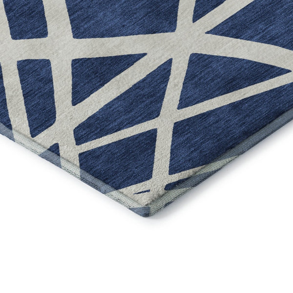 HomeRoots 8' X 10' Contemporary Navy Blue & Ivory Geometric Area Rug – Washable, UV-Protected & Stain Resistant 681627