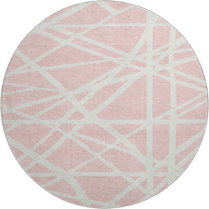 HomeRoots 8' Pink and Ivory Geometric Round Rug - Washable, UV-Protected, Durable, Perfect for Busy Homes! 681632