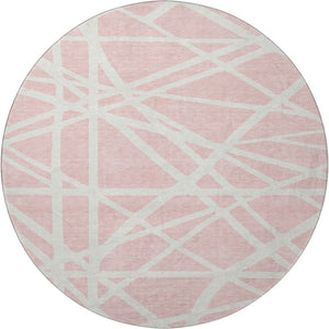 HomeRoots 8' Pink and Ivory Geometric Round Rug - Washable, UV-Protected, Durable, Perfect for Busy Homes! 681632