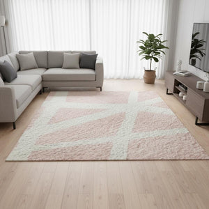 HomeRoots 8' X 10' Pink And Ivory Geometric Washable Area Rug – Stylish, Durable, Stain-Resistant & UV Protected! 681633