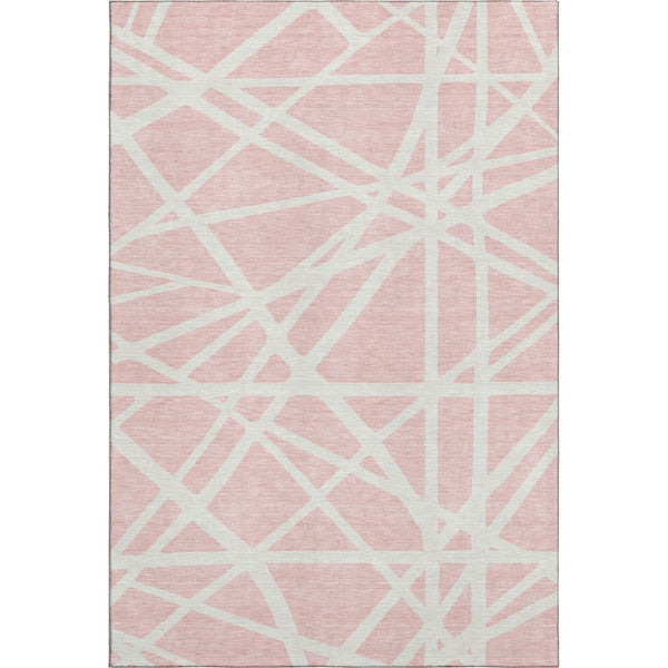 HomeRoots 8' X 10' Pink And Ivory Geometric Washable Area Rug – Stylish, Durable, Stain-Resistant & UV Protected! 681633