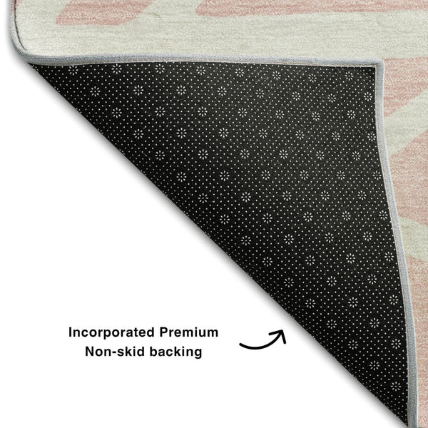 HomeRoots 8' X 10' Pink And Ivory Geometric Washable Area Rug – Stylish, Durable, Stain-Resistant & UV Protected! 681633