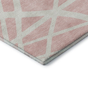 HomeRoots 8' X 10' Pink And Ivory Geometric Washable Area Rug – Stylish, Durable, Stain-Resistant & UV Protected! 681633