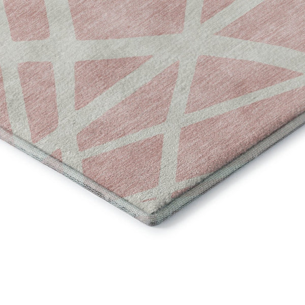 HomeRoots 8' X 10' Pink And Ivory Geometric Washable Area Rug – Stylish, Durable, Stain-Resistant & UV Protected! 681633