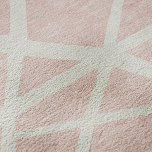 HomeRoots 8' X 10' Pink And Ivory Geometric Washable Area Rug – Stylish, Durable, Stain-Resistant & UV Protected! 681633