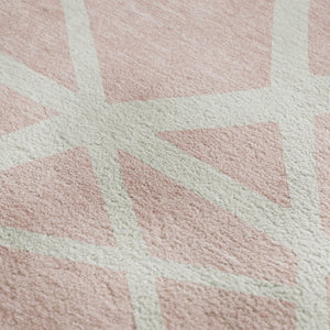HomeRoots 8' X 10' Pink And Ivory Geometric Washable Area Rug – Stylish, Durable, Stain-Resistant & UV Protected! 681633