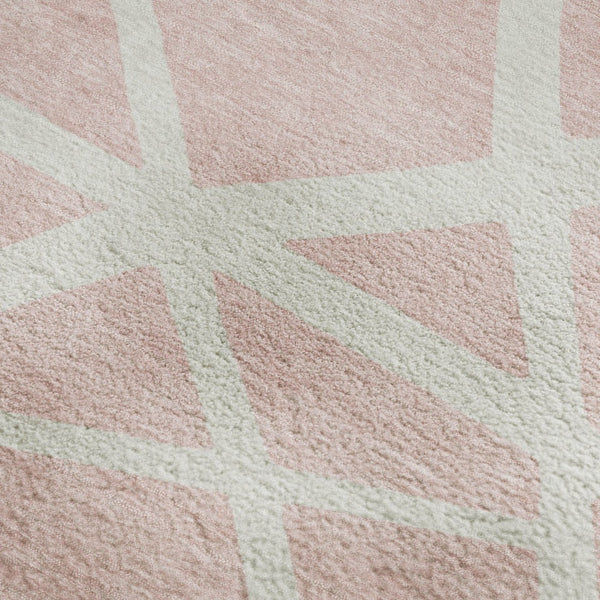 HomeRoots 8' X 10' Pink And Ivory Geometric Washable Area Rug – Stylish, Durable, Stain-Resistant & UV Protected! 681633