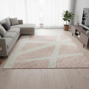 HomeRoots 9' X 12' Pink and Ivory Washable Area Rug - Durable Geometric Design with UV Protection for Homes 681634