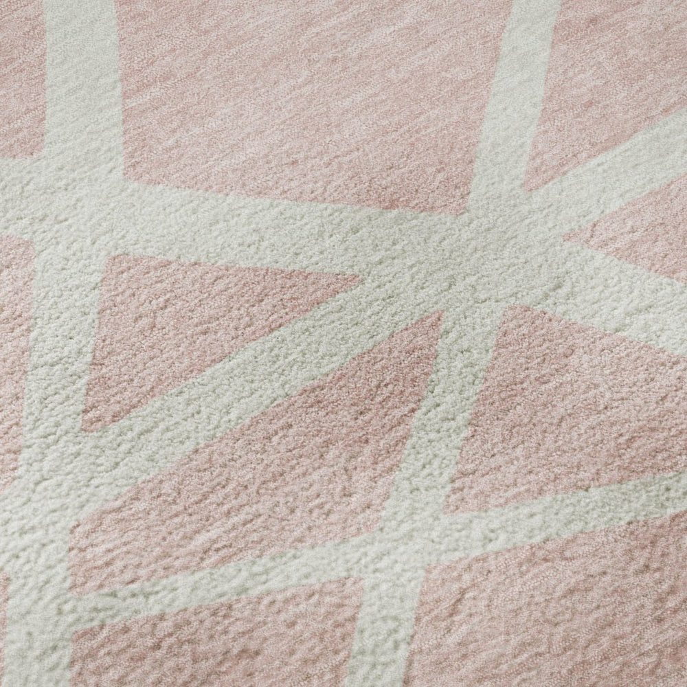 HomeRoots 9' X 12' Pink and Ivory Washable Area Rug - Durable Geometric Design with UV Protection for Homes 681634