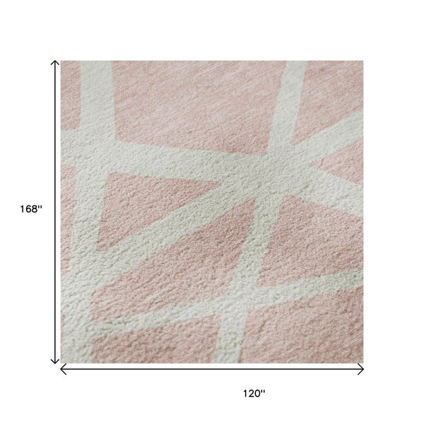 HomeRoots 10' X 14' Pink Geometric Area Rug - Washable, UV-Protected, Durable, Perfect for Homes with Kids & Pets 681635