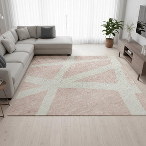 HomeRoots 10' X 14' Pink Geometric Area Rug - Washable, UV-Protected, Durable, Perfect for Homes with Kids & Pets 681635