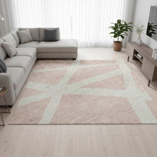 HomeRoots 10' X 14' Pink Geometric Area Rug - Washable, UV-Protected, Durable, Perfect for Homes with Kids & Pets 681635