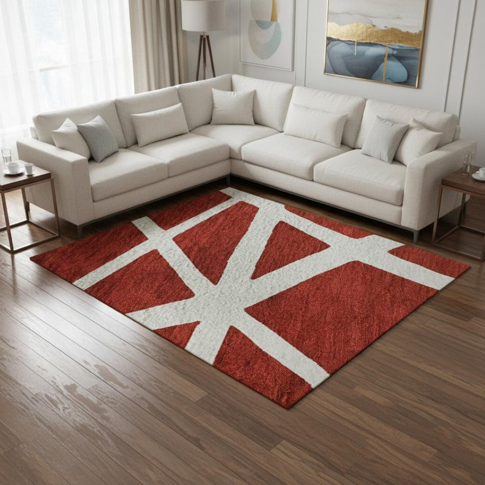 HomeRoots 8' X 10' Modern Red and Ivory Geometric Area Rug - Washable, Stain Resistant & UV Protected Design 681639